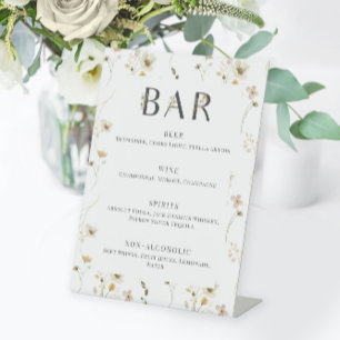Watercolor Wildflower Wedding Bar Menu Pedestal Sign