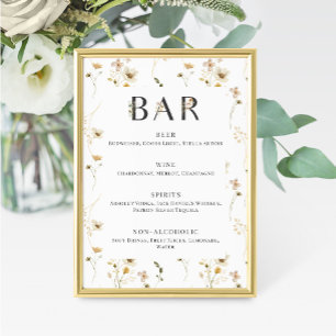 Watercolor Wildflower Wedding Bar Menu Sign