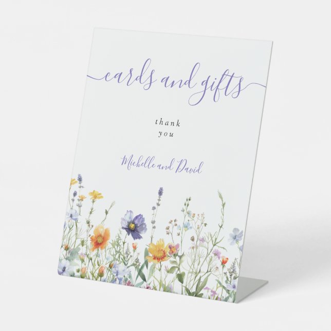 Watercolor Wildflower Wedding Cards and Gifts Pedestal Sign (Front)