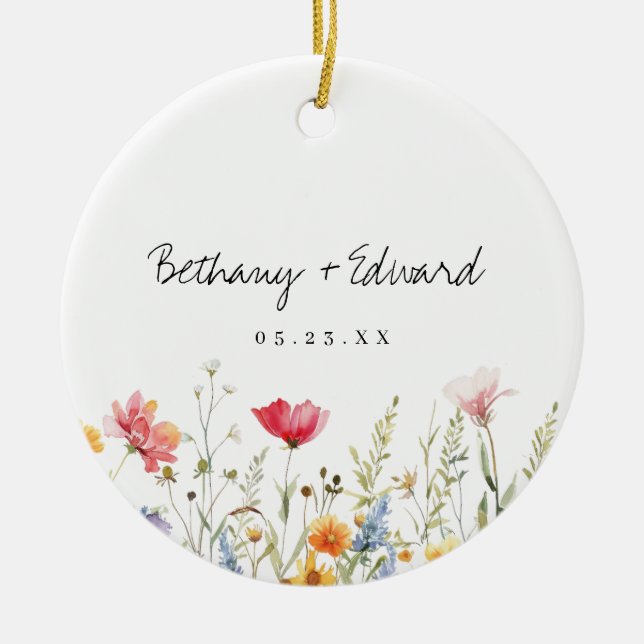 Watercolor Wildflower Wedding Ceramic Ornament (Front)