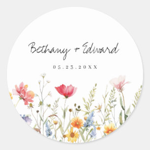 Watercolor Wildflower Wedding Classic Round Sticker