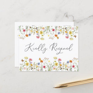 Watercolor Wildflower Wedding Entree Choice RSVP Postcard