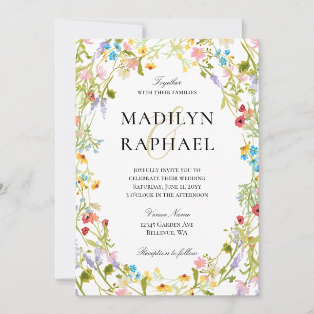 Watercolor Wildflower Wedding Invitation (Front)