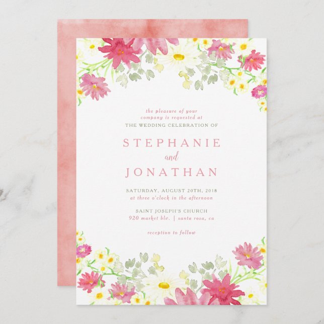 Watercolor Wildflower Wedding Invitation (Front/Back)