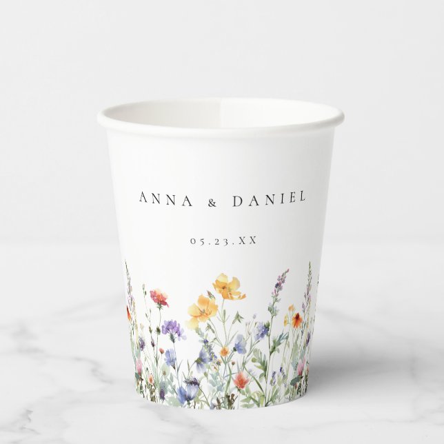 Watercolor Wildflower Wedding Paper Cups (Left)