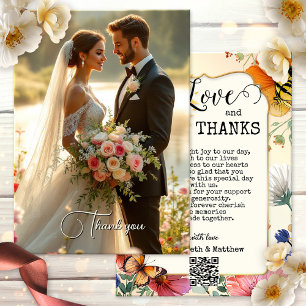 Watercolor Wildflower Wedding Photo Thank You Card