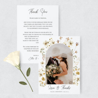 Watercolor Wildflower Wedding Photo Thank You Card