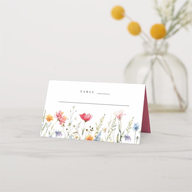 Watercolor Wildflower Wedding Place Card (Front)