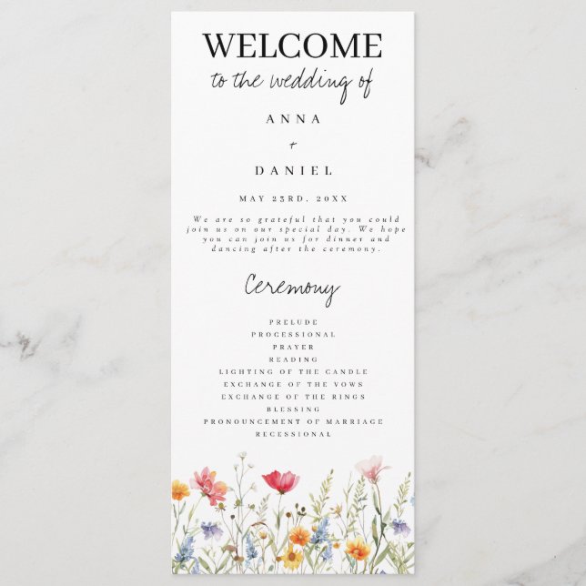 Watercolor Wildflower Wedding Program (Front)