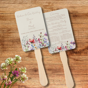 Watercolor Wildflower Wedding Program Hand Fan