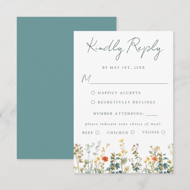 Watercolor Wildflower Wedding RSVP Card (Front/Back)