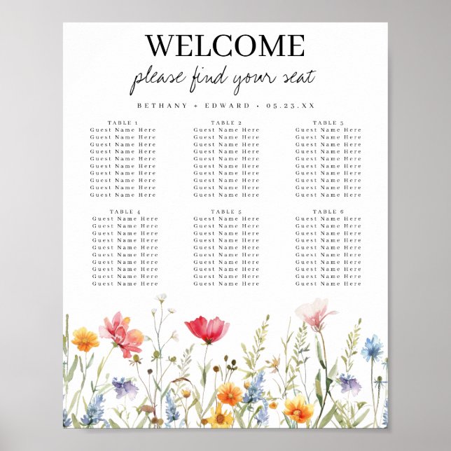 Watercolor Wildflower Wedding Seating Chart (Front)