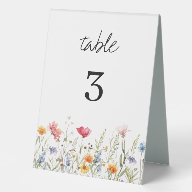 Watercolor Wildflower Wedding Table Number (Front)