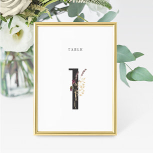 Watercolor Wildflower Wedding Table Number 1