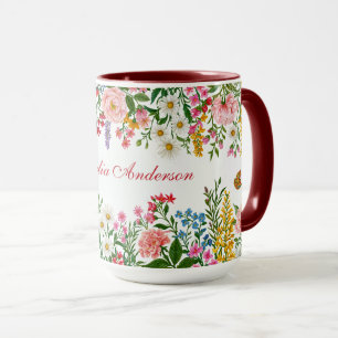 Watercolor Wildflower White with Custom Name Mug