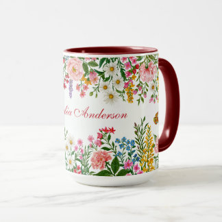 Watercolor Wildflower White with Custom Name Mug
