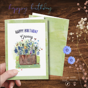 Watercolor Wildflower Wooden Bucket Granny Card