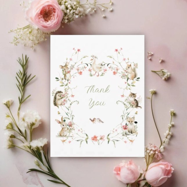 Watercolor Wildflower Woodland Animals Baby Shower Thank You Card (Creator Uploaded)