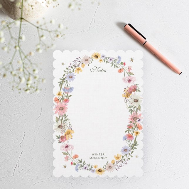 Watercolor Wildflower Wreath Bee Personalized Name Card (Creator Uploaded)