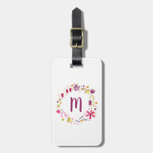 Watercolor Wildflower Wreath Monogram Custom Name Luggage Tag