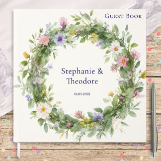 Watercolor Wildflower Wreath Personalised Wedding Guest Book