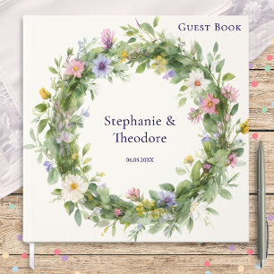 Watercolor Wildflower Wreath Personalized Wedding Guest Book