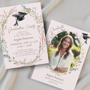 Watercolor Wildflower Wreath photo graduation Invitation