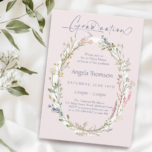 Watercolor Wildflower Wreath photo graduation Invitation