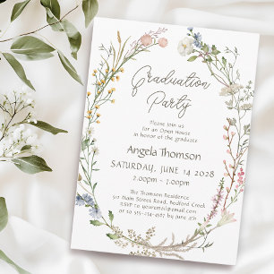 Watercolor Wildflower Wreath photo graduation Invitation