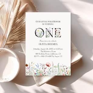 Watercolor Wildflowers 1st Birthday Invitation