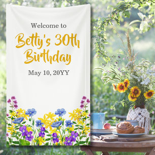 Watercolor Wildflowers 30th Birthday Party Banner