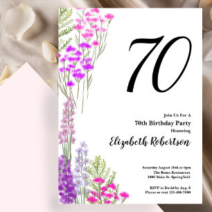 Watercolor Wildflowers 70th Birthday Invitation