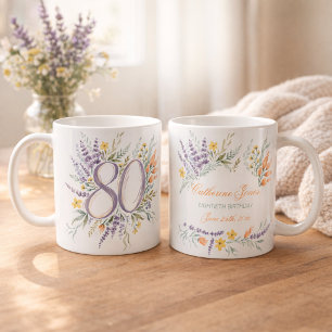 Watercolor Wildflowers 80th Birthday Personalised Coffee Mug