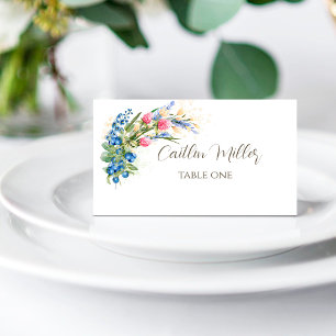 Watercolor Wildflowers and Blueberry Rustic Place Card
