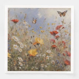 Watercolor Wildflowers and Butterflies  Napkin