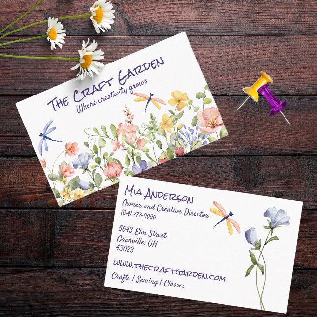 Watercolor Wildflowers and Dragonflies  Business Card (Creator Uploaded)