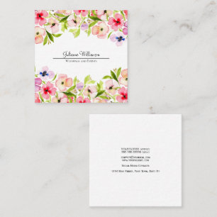 Watercolor Wildflowers and Pansies Pretty Feminine Square Business Card