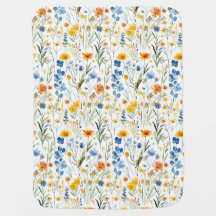 Watercolor Wildflowers Baby Blanket