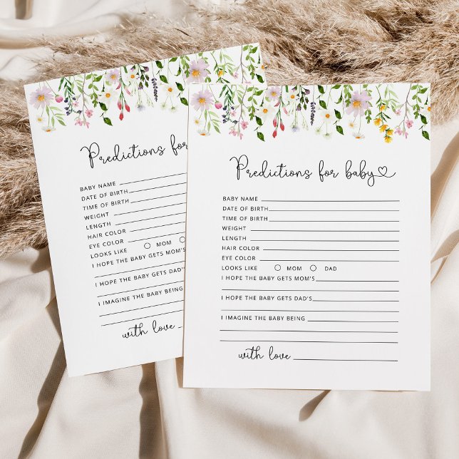 Watercolor wildflowers baby predictions card (Creator Uploaded)