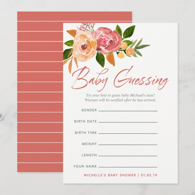 Watercolor Wildflowers Baby Predictions Game Invitation (Front/Back)