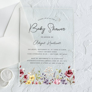 Watercolor Wildflowers Baby Shower Acrylic Invitations