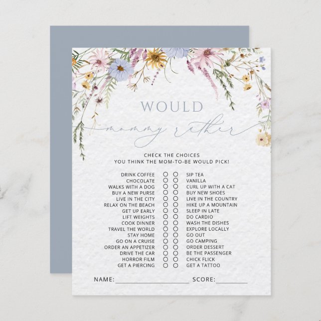 Watercolor Wildflowers Baby Shower Game (Front/Back)