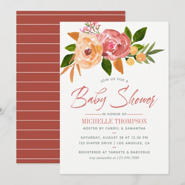 Watercolor wildflowers Baby Shower Invitation (Front/Back)