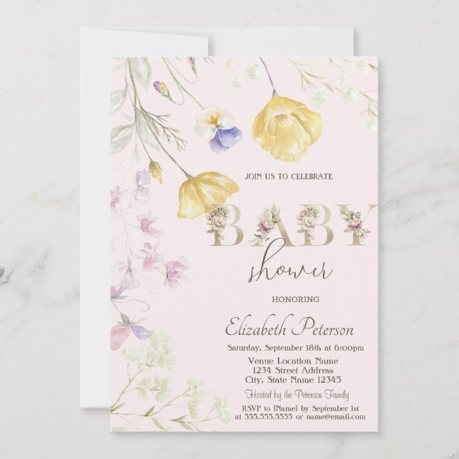 Watercolor Wildflowers Baby Shower Invitation (Front)