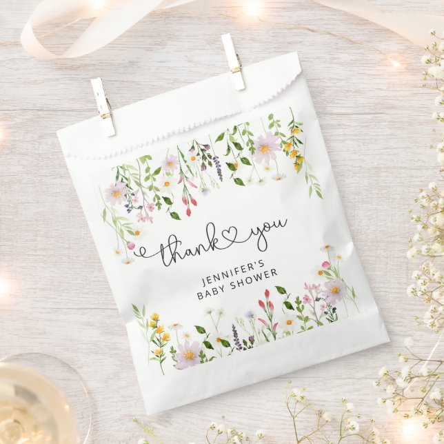 Watercolor wildflowers baby shower thank you favour bag (Clipped)