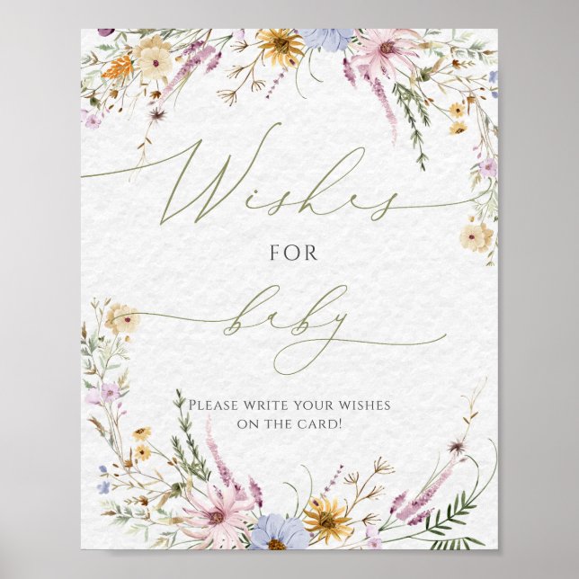 Watercolor Wildflowers Baby Shower Wishes Poster (Front)