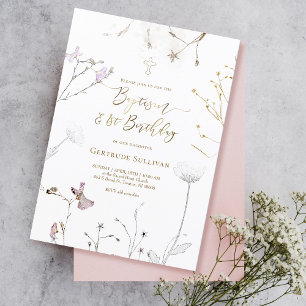 watercolor wildflowers Baptism & 1st Birthday Invitation