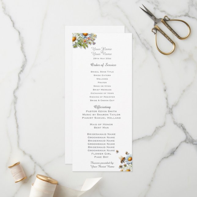 Watercolor Wildflowers Bee Wedding Program (Front/Back In Situ)