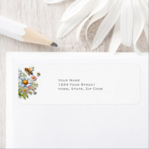 Watercolor Wildflowers Bee Wedding Return Address Label