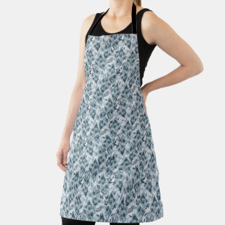 Watercolor Wildflowers & Berries in Blue Grey Apron